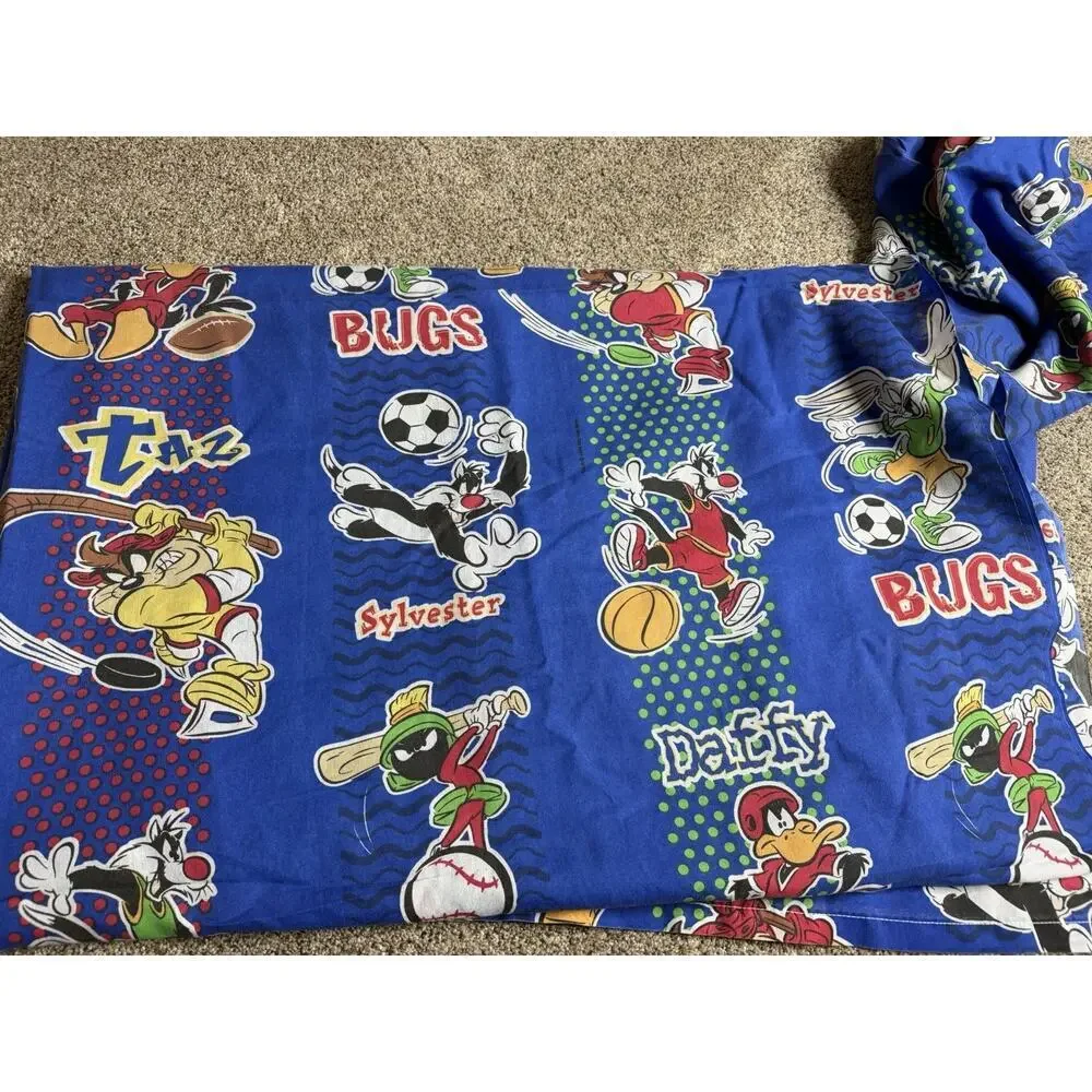 Vintage Looney Tunes Marvin the Martian Taz Sports Theme Twin Sheet Set Craft